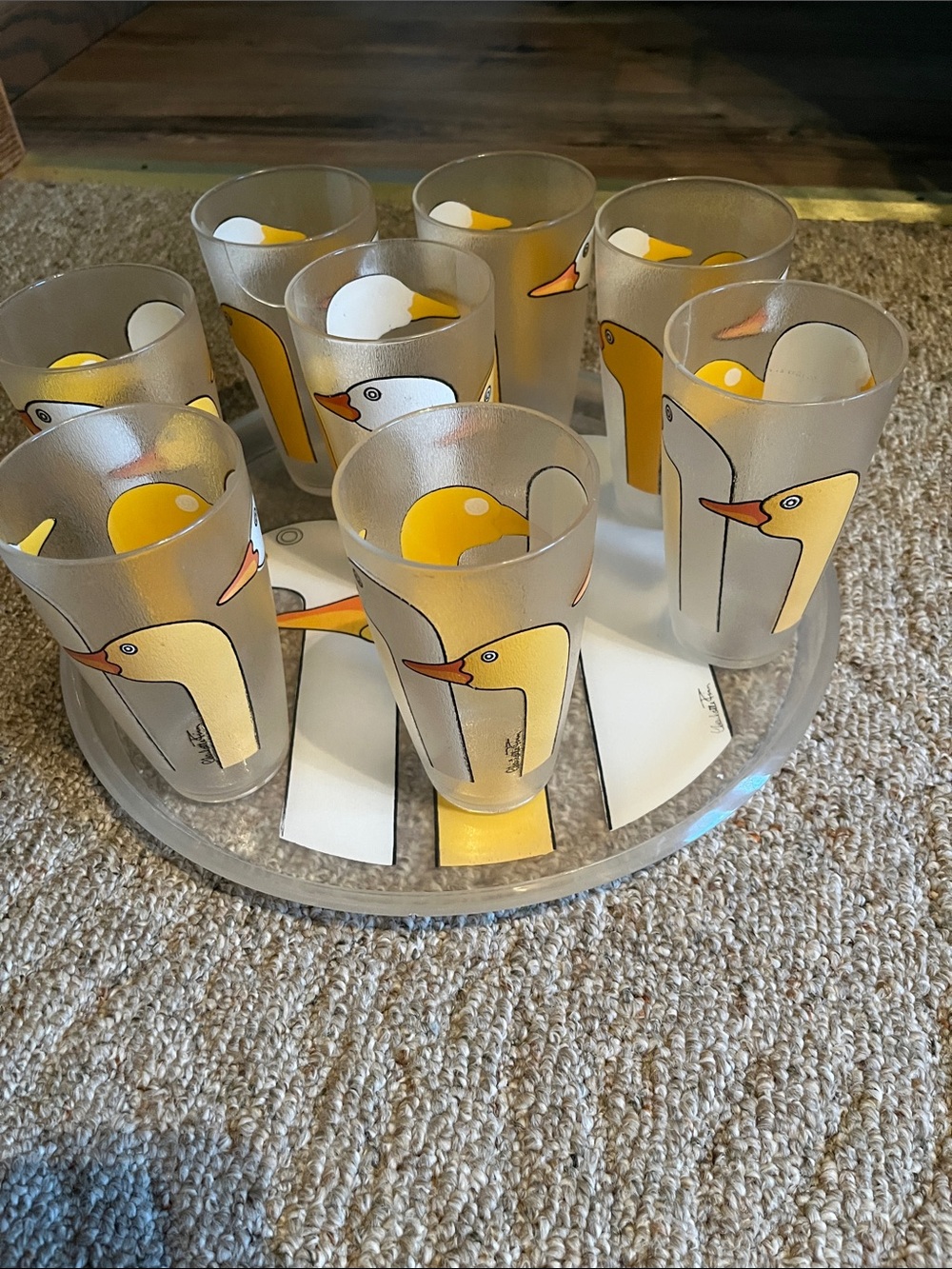 Vintage Charlotte Finn's Mod Geese design Tumblers & Tray made by HJ Stotter 60s